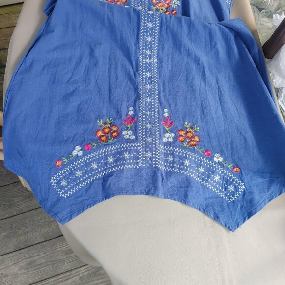 Women's V Neck Dress XXL Embroidered Bright Blue Summer Floral - Picture 7 of 9